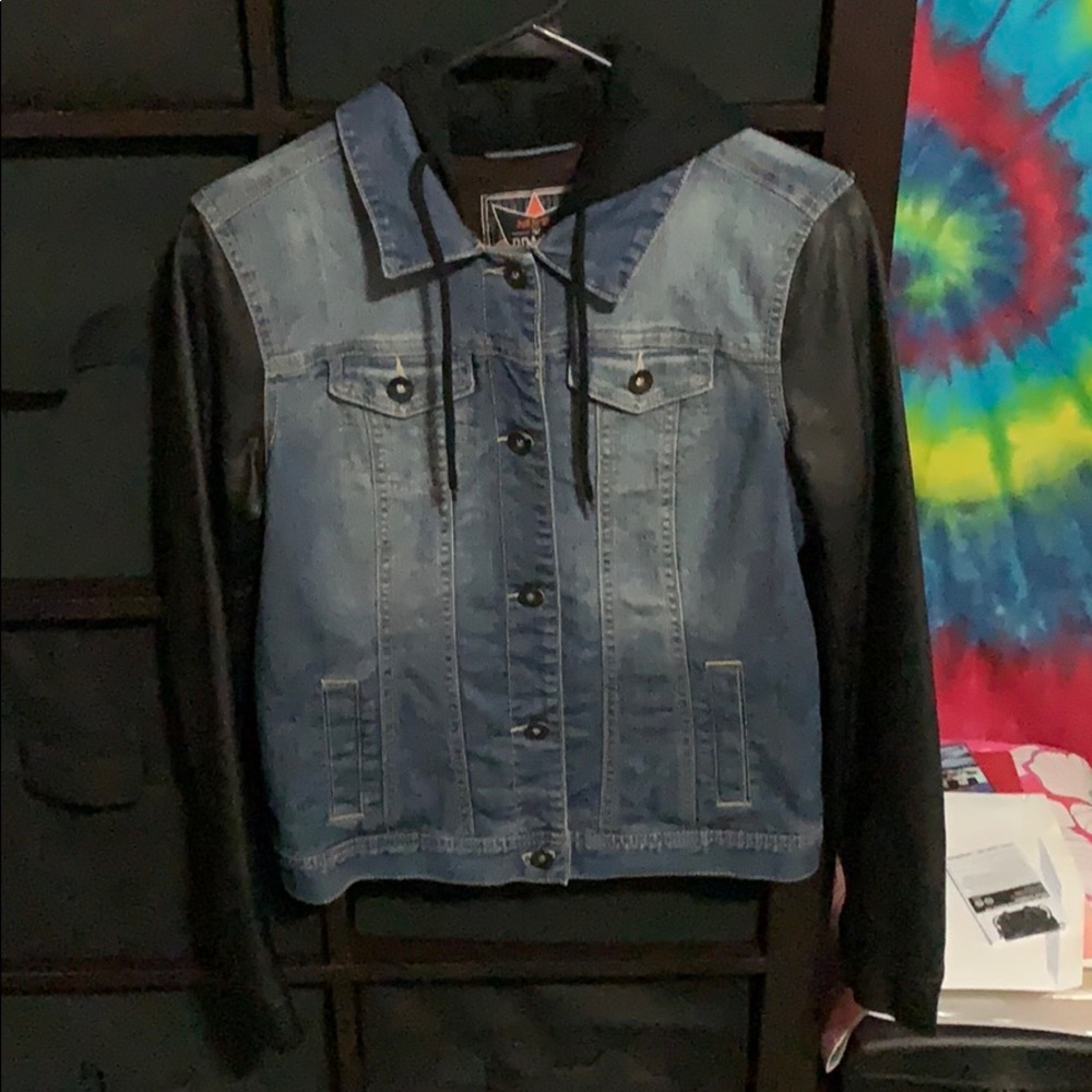 Jean and leather jacket